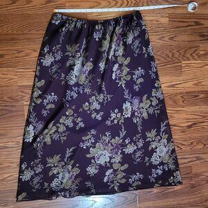 Purple Floral Mesh Overlay Midi Skirt